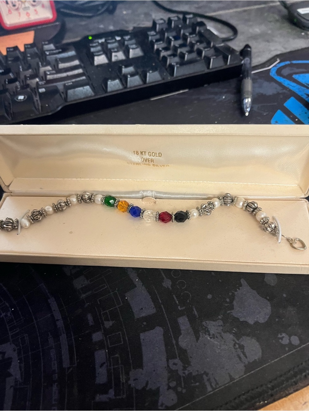 Sterling Silver Multicolor Bead Bracelet - Rainbow Crystal Accents